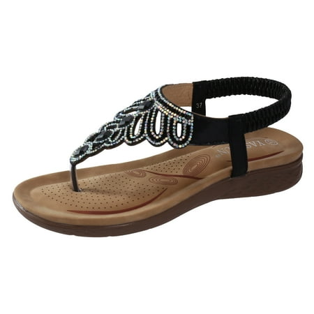 

Sandals For Women Comfort With Elastic Ankle Strap Casual Bohemian Beach Shoes Fashion Crystal Rhinestone Decor Scallop Trim Thong Sandals Saltwater Sandals Women Size 6 Clog Sandals for Women Cl
