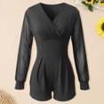 thumbnail image 2 of Jumpers for Women Elegant Long Sleeve Mesh High Waist Short Jumpsuit With Tie Flowy Straight Leg Cocktail Evening Romantic, 2 of 2