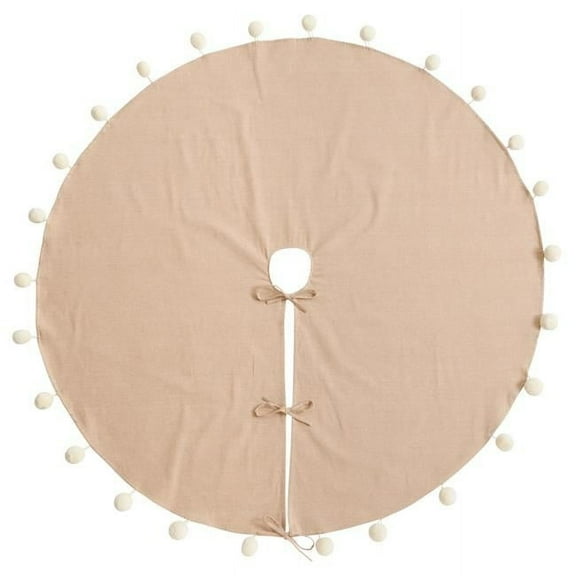 SARO 359.N72R 72 in. Round Natural Pom Pom Tree Skirt