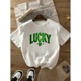thumbnail image 2 of 1pc Printed with Green Lucky Clover, short-sleeved T-shirt with printed pattern elements, fashionablCamisetas de verano para mujer, manga corta, cuello redondo, casual, lindo, con gráficos, camisetas, 2 of 6