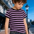 thumbnail image 2 of Ticikt Boys & Girls Short Sleeve T-Shirt, Striped Print Casual Crew Neck Cotton Tee Tops for Toddler/Little/Big Kids,Purple, 2 of 6