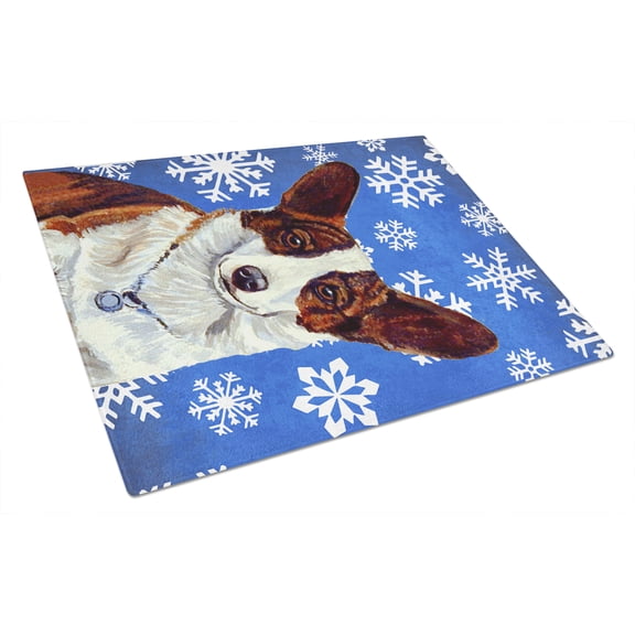 Carolines Treasures LH9288LCB 15 x 12 in. Corgi Winter Snowflakes Holiday Glass Cutting Board - Large