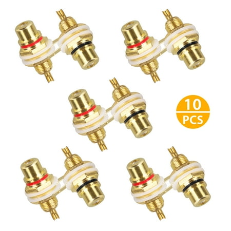 Rca Chassis Socket - EEEKit RCA Female Socket Connectors 24K Gold Plated Chassis Panel Mount Adapter for Amplifier Audio Terminal RCA Plug, Red and Black, 10 Pack/5 Pair