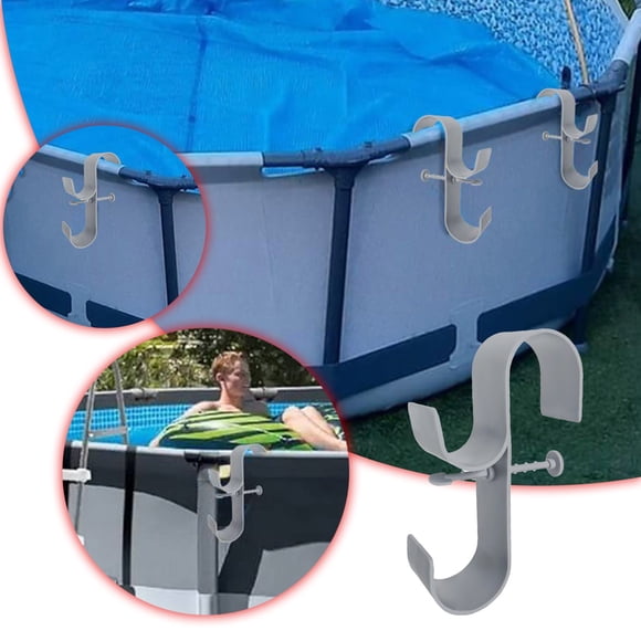 AquaJoyer Pool Pole Hanger - Adjustable Telescopic Hooks. For Above Ground Pool. Fits Pool Net, Brush, etc. Plastic, Weather - resistant. Easy Installation. Set of 2