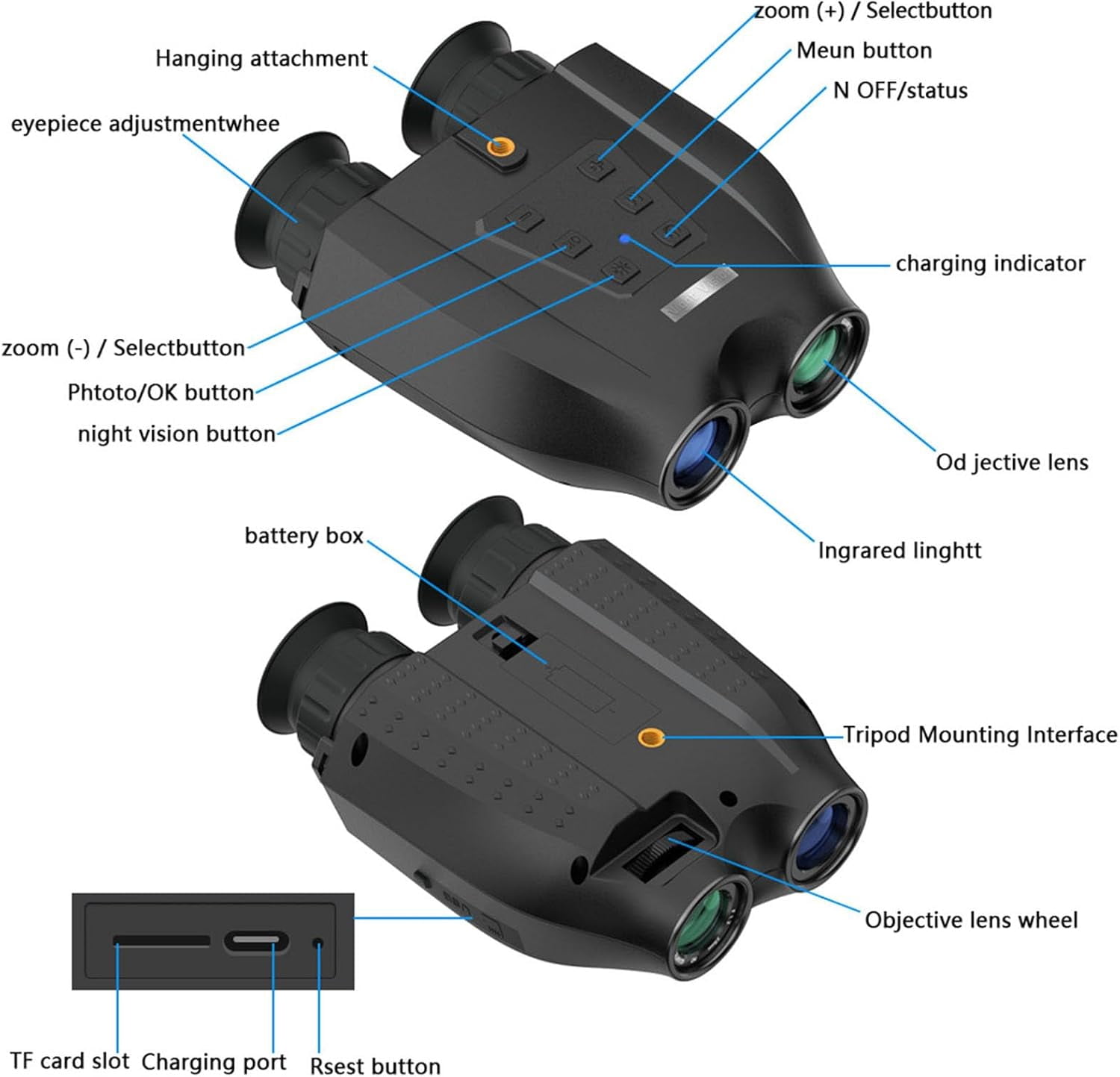 Military Digital Infrared Goggles, Night Vision Binoculars Adult, 8X Digital Zoom for Dark Environments, Include 32GB Memory Card, Infrared Goggles for Camping and Surveillance.