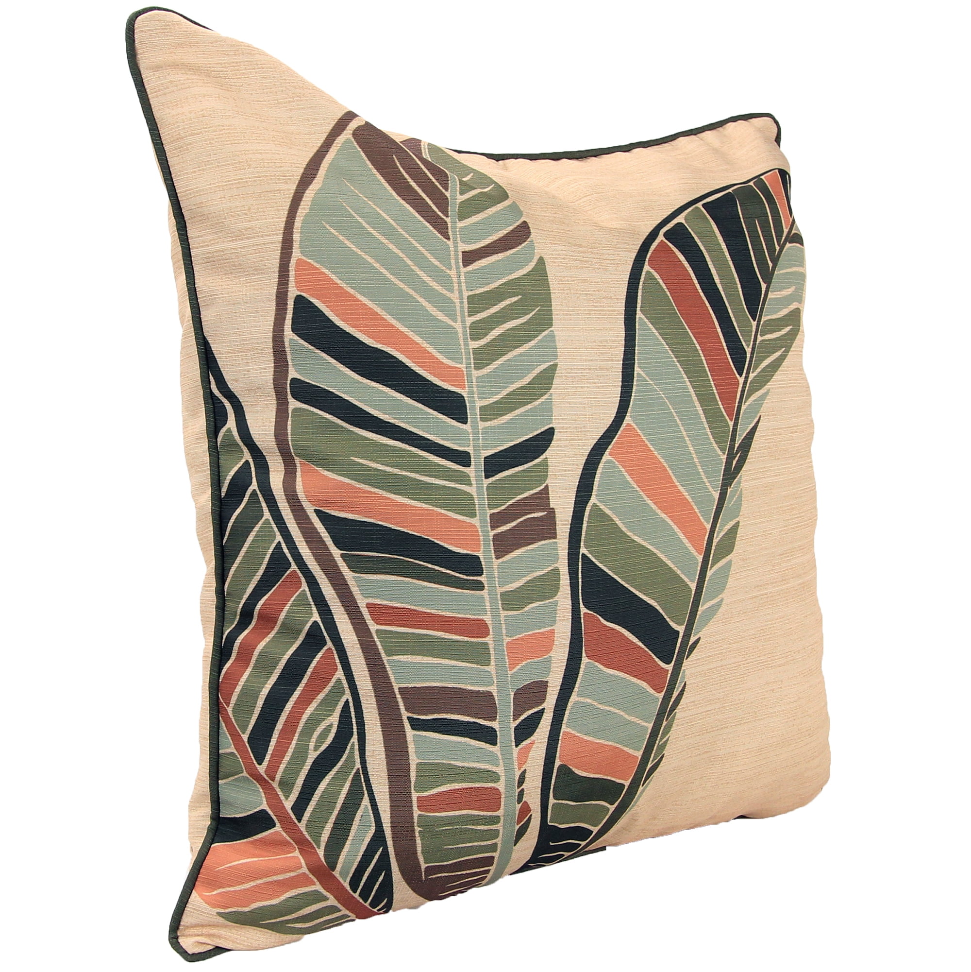 Jordan Manufacturing 24" x 24" Multicolor Palm Leaves Square Reversible Decorative Throw Pillow with Welt