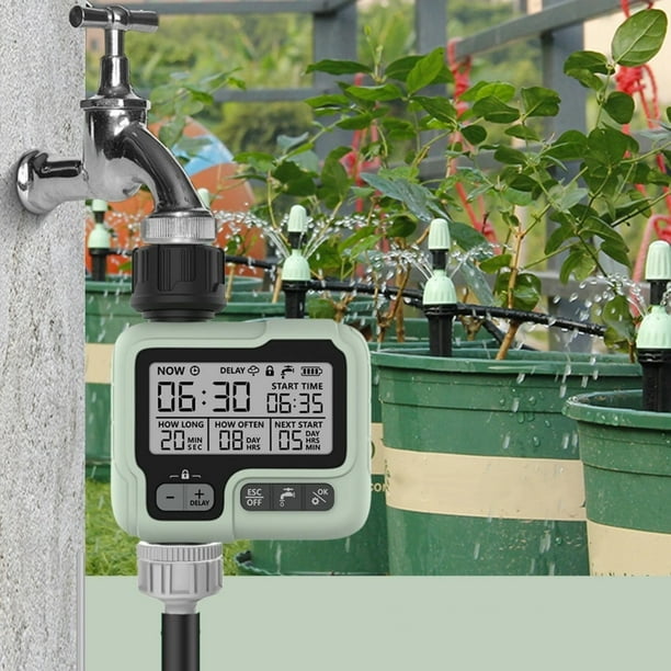 Riego automático de flores, riego automático, riego inteligente para jardinería, aspersor, controlador de riego.
