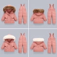 thumbnail image 4 of GiLiling Baby Winter Snowsuit Set - Faux Fur Hooded Puffer Jacket and Ski Bib Pants, 2 Piece Outfit (Red, 12-18 Months), 4 of 7