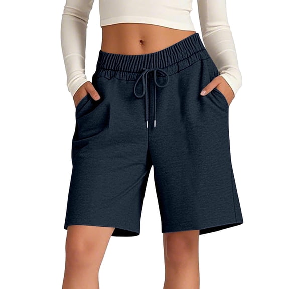 Women's Sweat Shorts Summer Fleece Elastic Waist Drawstring Shorts Lightweight Loose Fashion Athletic Running SweatShorts with Pockets
