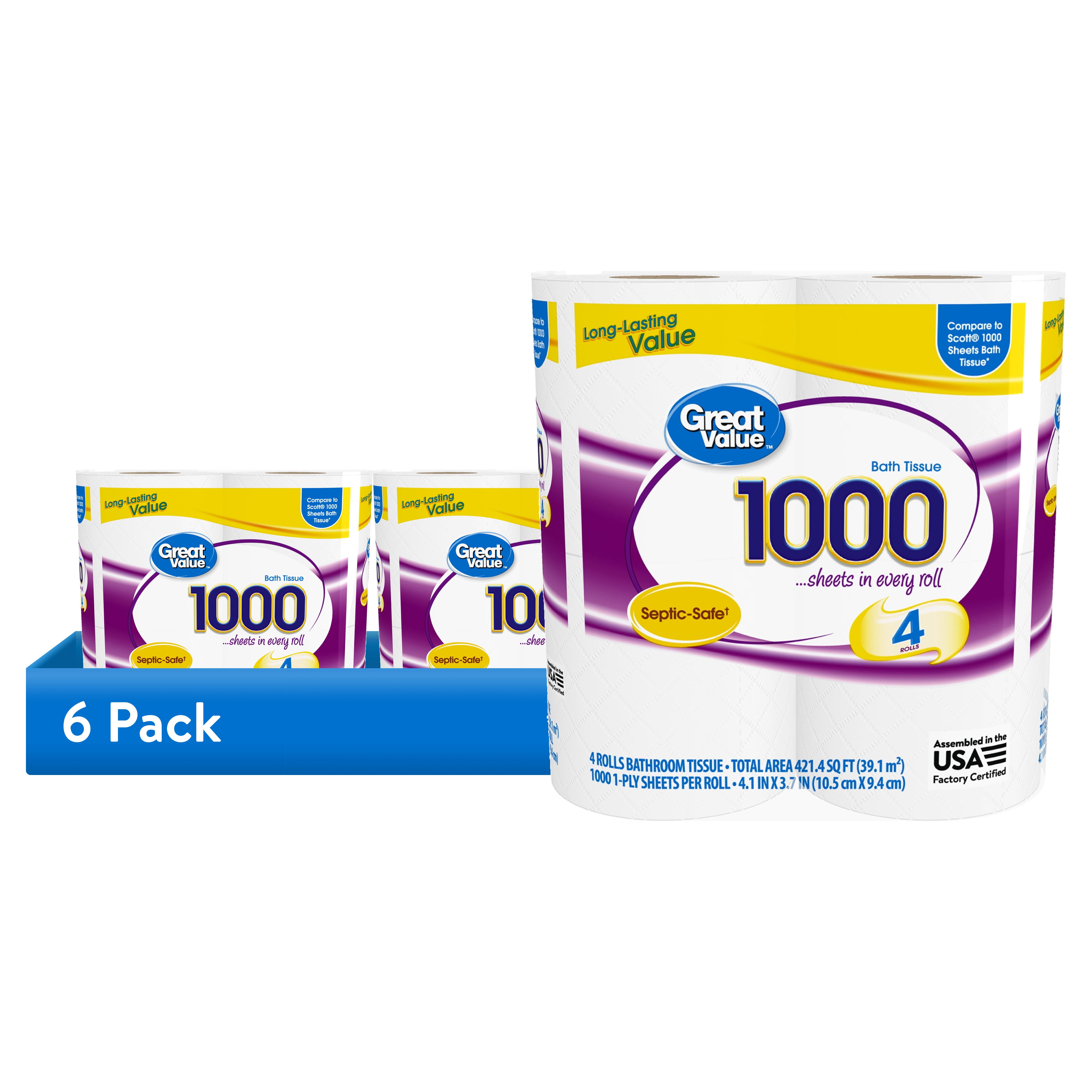 Great Value Toilet Paper, 1-Ply, 6 Pack (24 Rolls)