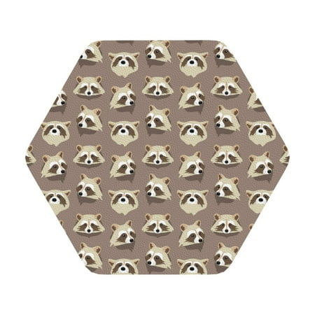 

Coaee Raccoon Print Leather Coasters Set of 6 Non-Slip Washable Cup Coasters for Home Office Bar Hexagon