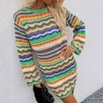 thumbnail image 3 of Womens Dresses Summer Midi Sweater Dress Rainbow Striped Long Sleeve Loose Crochet Striped Hollow Out Mini Casual Sweater Dress Floral Dress, 3 of 8