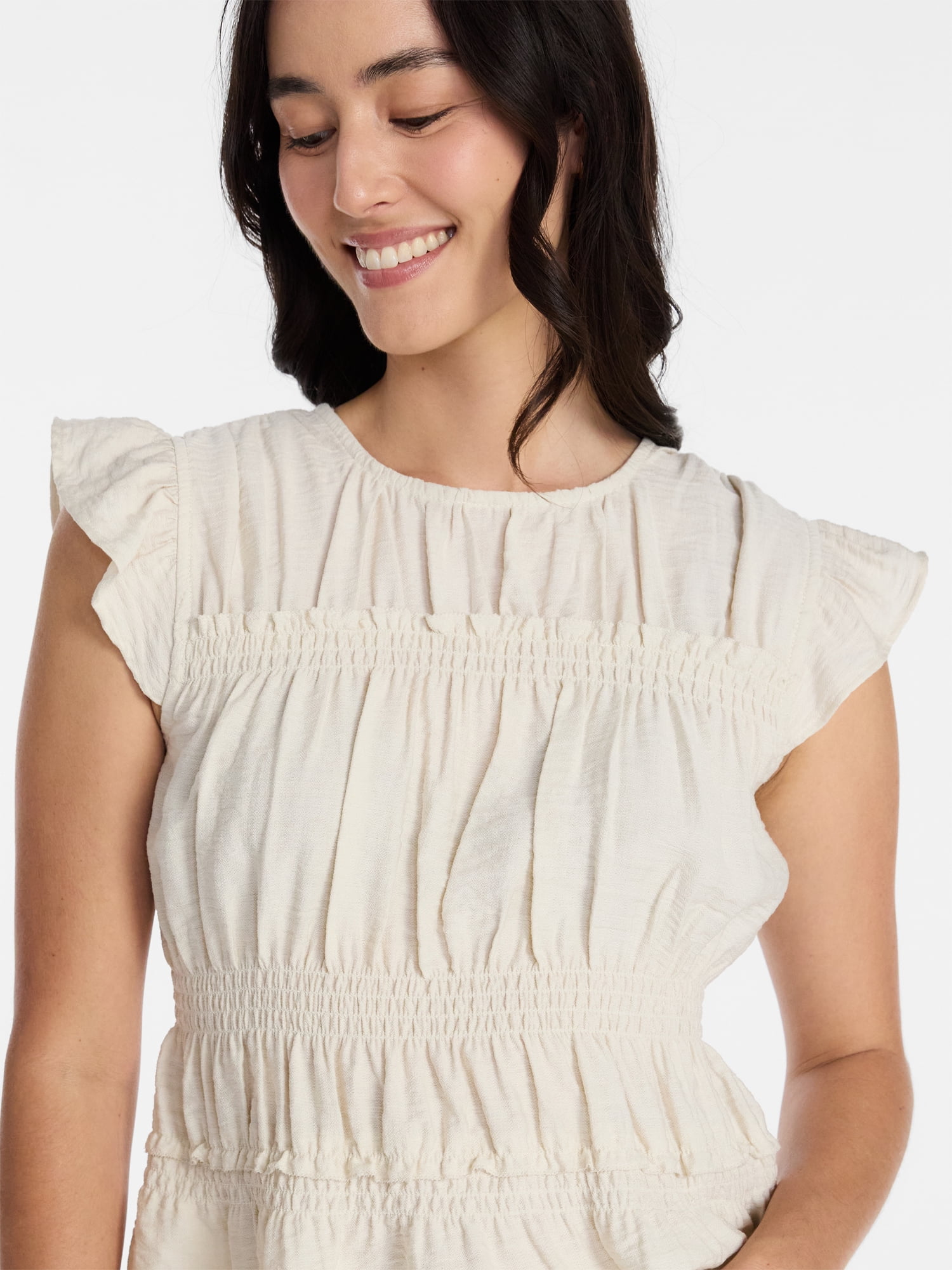 Time and Tru Women's Sleeveless Smocked Femme Top, Sizes XS-XXXL