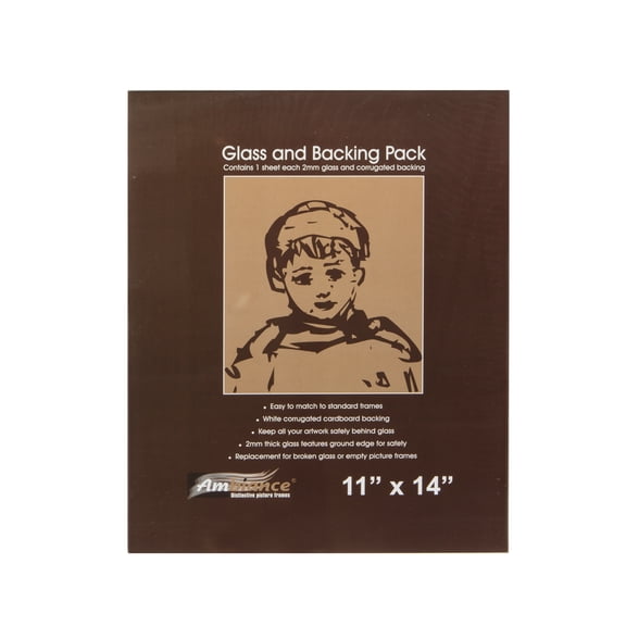 Ambiance Picture Frame Glass & Backing Replacement Inserts 2mm Thick Smooth Ground Edge Glass & White Corrugated Cardboard Backing - 11 x 14 - Single Item