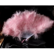 Quasimoon 11" Pink Marabou Feather Chinese Folding Hand Fan for Weddings by PaperLanternStore