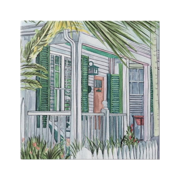 Stupell Industries Tropical Cottage Porch Botanical & Floral Painting Gallery Wrapped Canvas Art Print Wall Art, 17 x 17