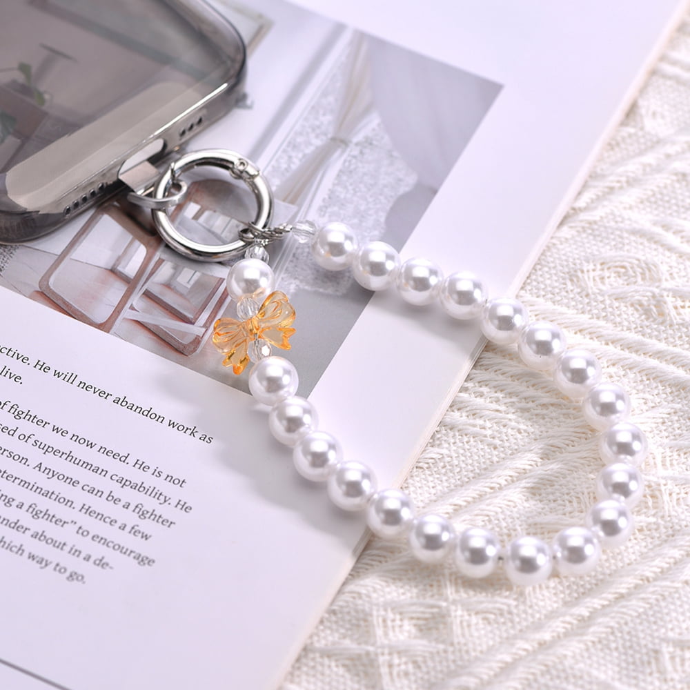 WODOXIN Phone Lanyard Strap Faux Pearl ABS Beaded Detachable Wrist Chain Green Compatible with iPhone and Android 1-Pack 10.83"