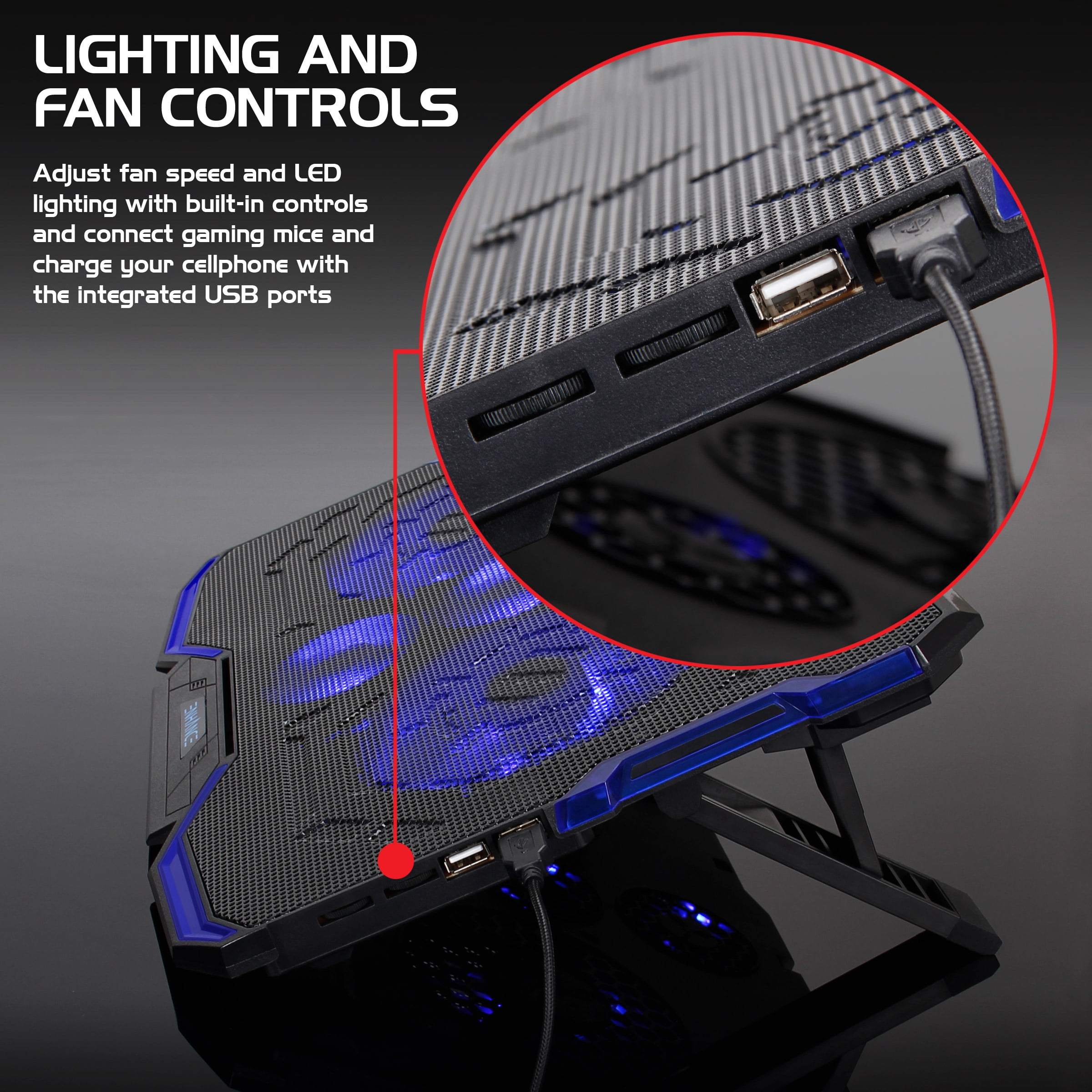 ENHANCE Cryogen Gaming Laptop Cooling Pad with 5 Ultra Quiet Cooler Fans and 2 USB Ports