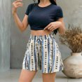 thumbnail image 2 of XIAONU Geometric Stripe Skort for Women Elastic High Waist Side Pockets Casual Bottoms, 2 of 5