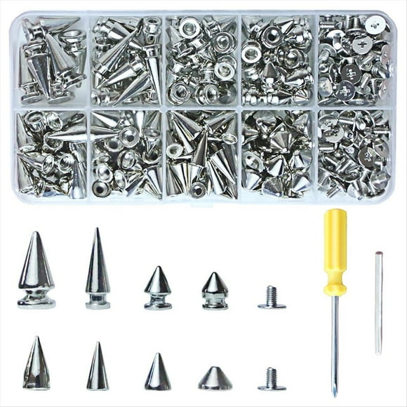 Kit de 354 Púas y Tachuelas Punk, 8 Cónicas Tamaño, Árbol Metal para en Ropa Estilo Punk