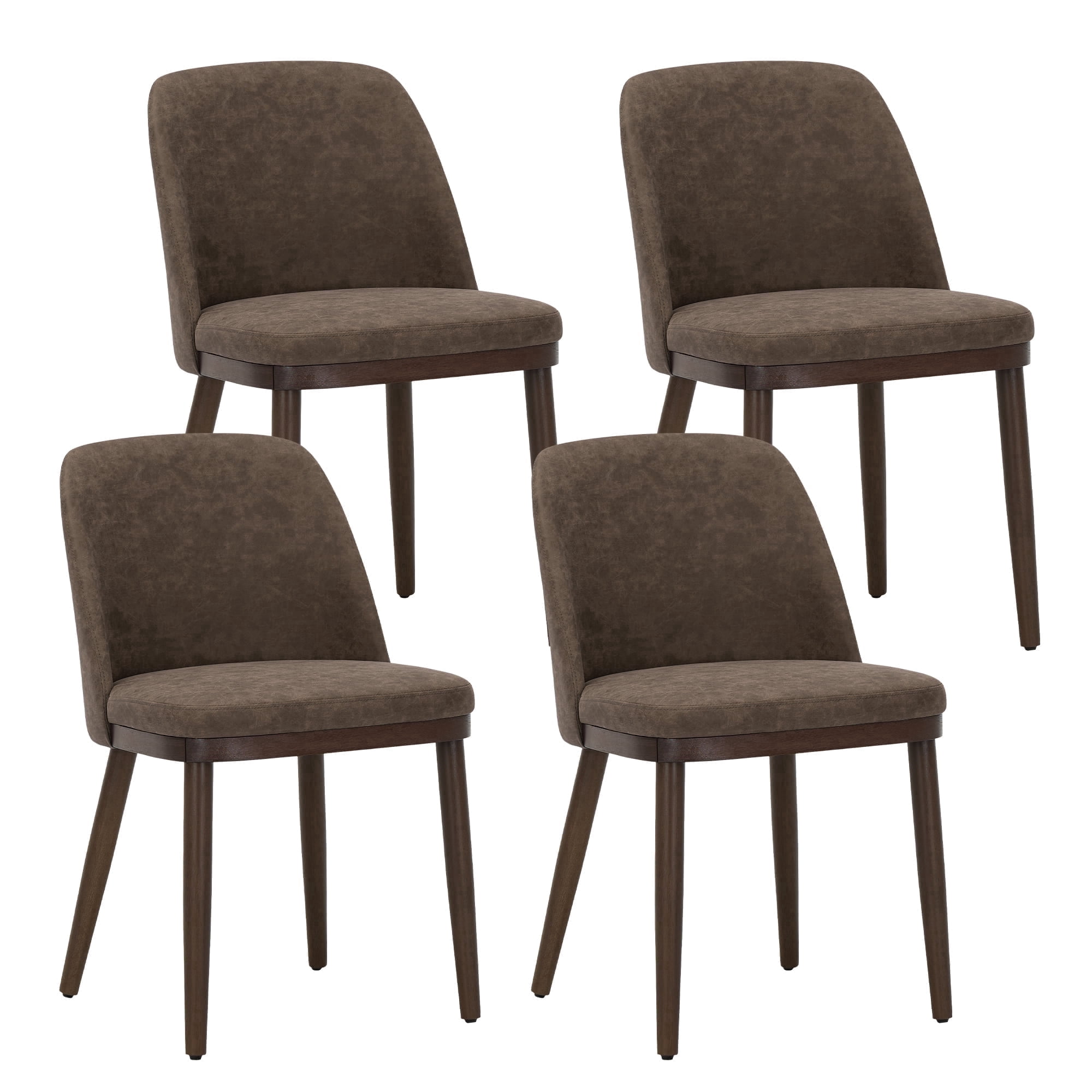 Modern Upholstered Dining Chairs Set of 4 — Faux Leather Padded Side Chairs with Solid Wood Legs for Kitchens and Dining Rooms, Darkbrown