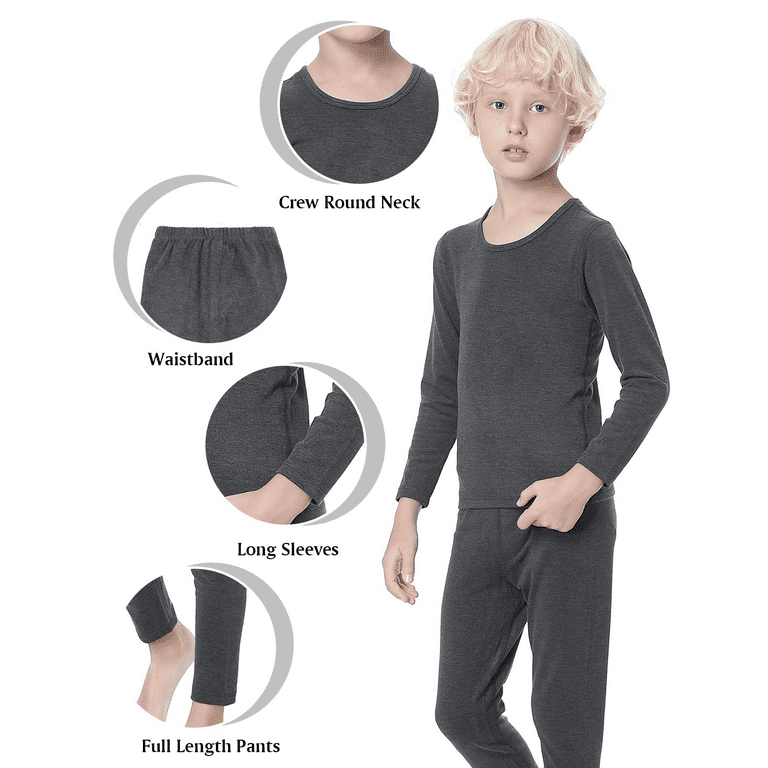 Zando Kids Thermal Underwear Set For Boys Girls Long Johns for Boys Long  Sleeve Thermal Shirt with Snow Pants Black 110