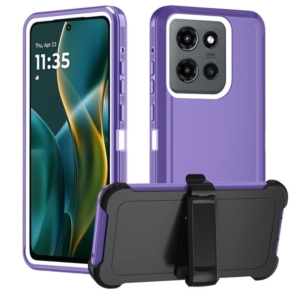 Hotpom Phone Case for Motorola Moto G Stylus 2025 & 2026 5G, Silicone Heavy Duty 3-Layer Hybrid Drop Protection Protective Cover with Belt Clip, Purple
