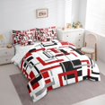 thumbnail image 3 of Homewish Geometric Stripe Art 7 Pieces Bedding Comforter Set,Abstract Square Line Full Bedding Set,Red White Black Fitted Sheet Flat Sheet For Adults,Super Cozy Room Decor, 3 of 8