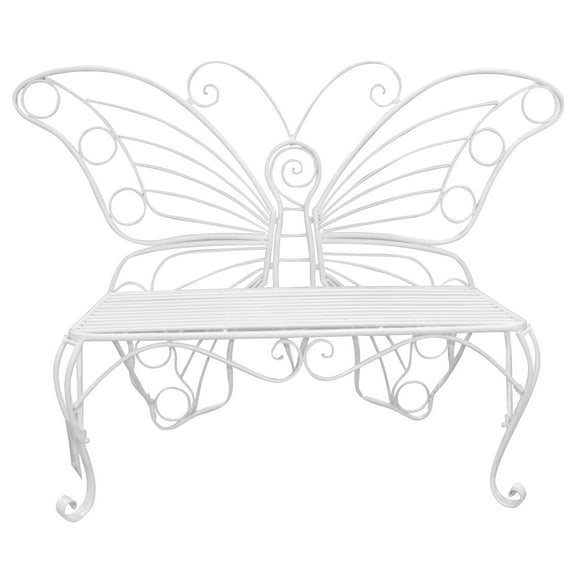 Hi-Line Gift Metal Butterfly Design Outdoor Patio Garden Bench White