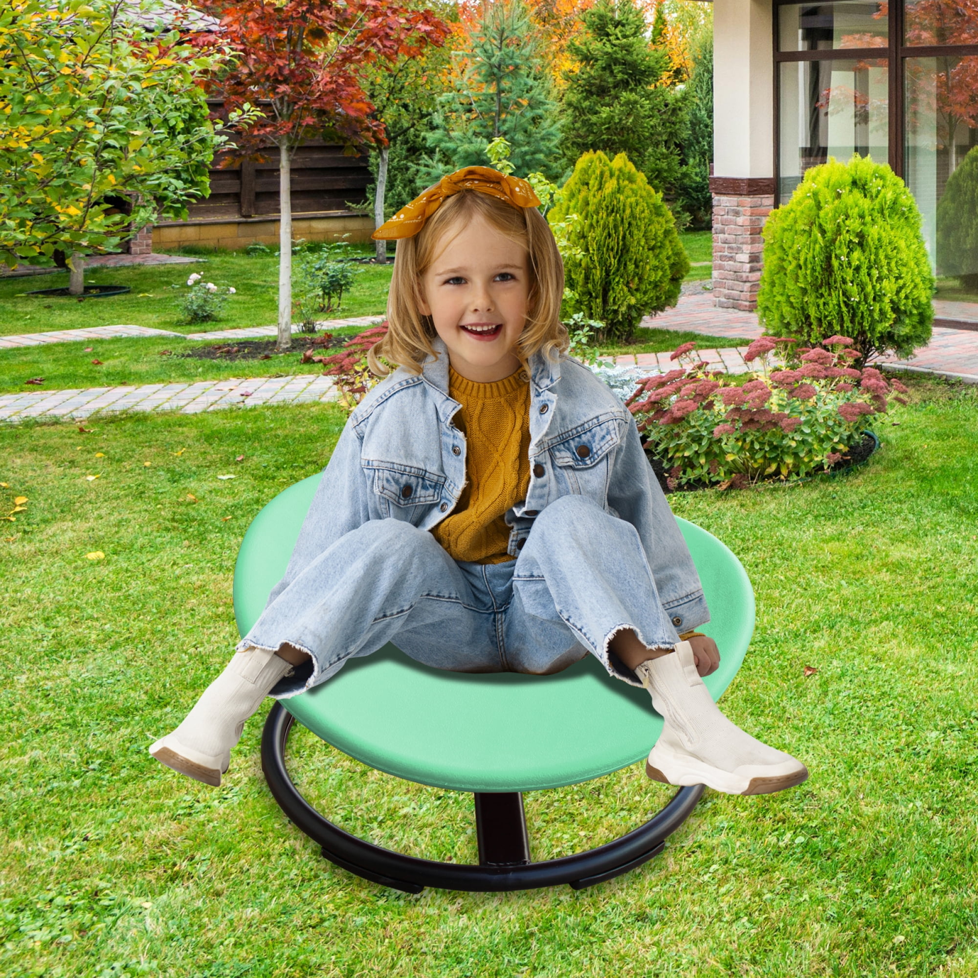 Jopath Kids Swivel Chair,360° Spinning Chair,200 lbs Capacity,Spinning Sensory Seat for Children,Autism-Friendly Toy with Non-Slip Metal Base,Spin Chair for Balance and Coordination,Green