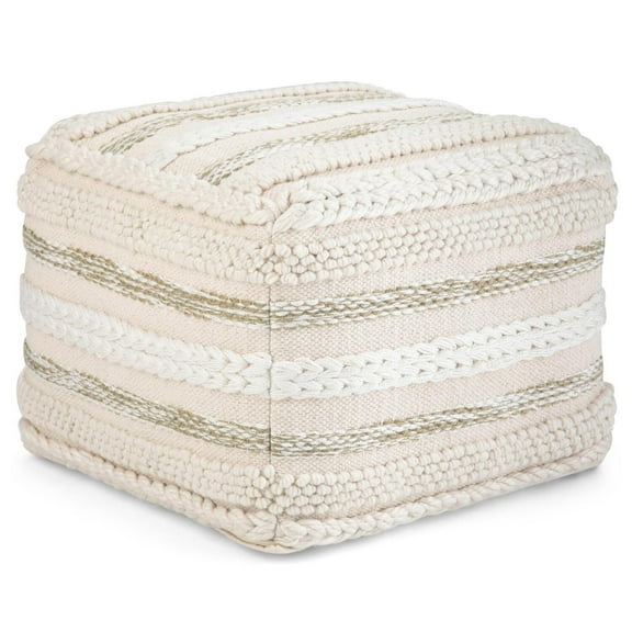 Square Pouf Footstool - Upholstered Cotton Ottoman - 18x18 Inch Accent Furniture