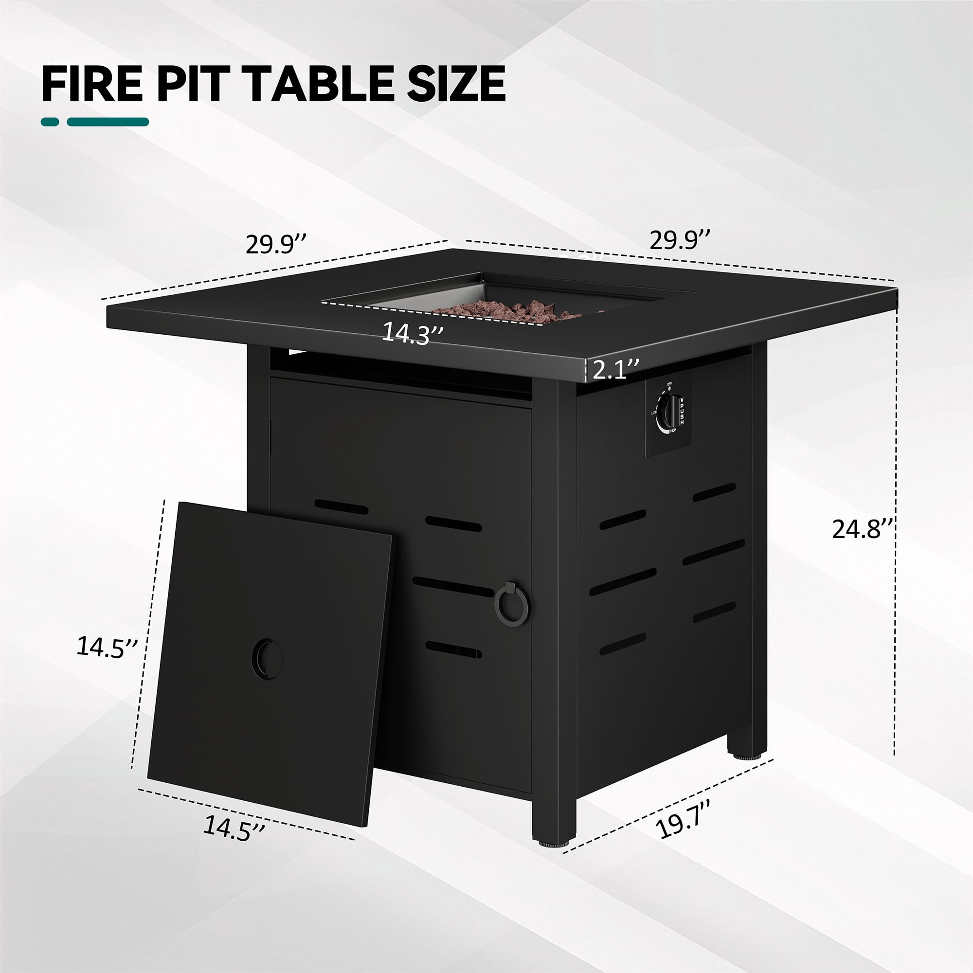 Walsunny 30" Propane Gas Fire Pit Table 50,000 BTU Square Outdoor Wicker Black