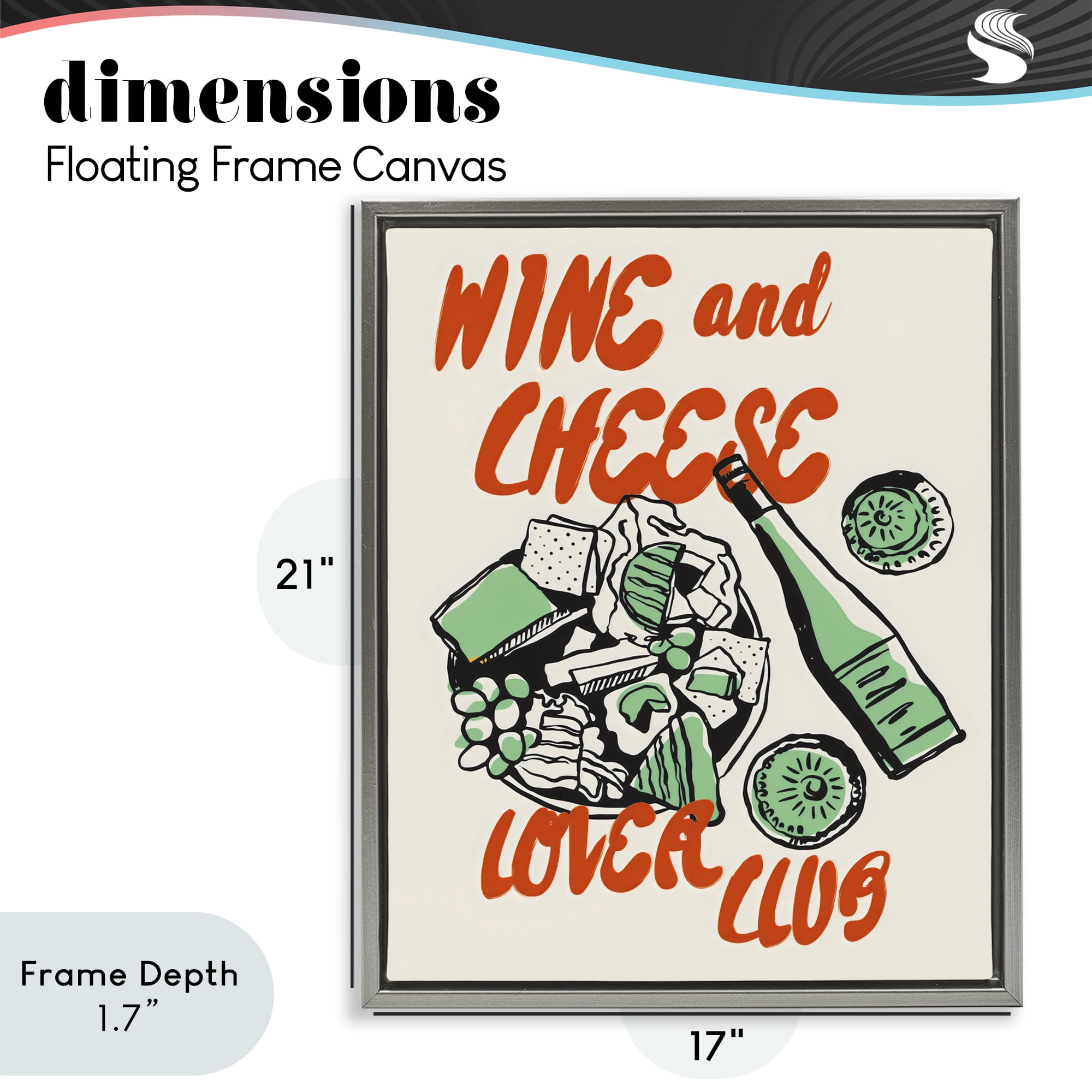 Stupell Industries Wine & Cheese Lover Club Gray Framed Floater Canvas Wall Art, design by The Prints Vibe