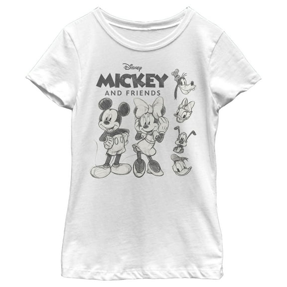 Girl's Mickey & Friends Mickey and Friends Sketch Graphic Tee White X Large