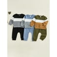 thumbnail image 5 of Loicainy Toddler Baby Boy Fall Outfit 6 12 18 24 Months 2T 3T Contrast Color Striped Crew Neck Long Sleeve Tops and Pants 2 Pcs Clothes Set, 5 of 9