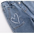 thumbnail image 6 of KIDSCOOL SPACE Toddler Girls Wide Leg Jeans, 2-7 T Heart Embroidery Elastic Waist Flare Denim Pants, Light Blue,2-3 Years, 6 of 6
