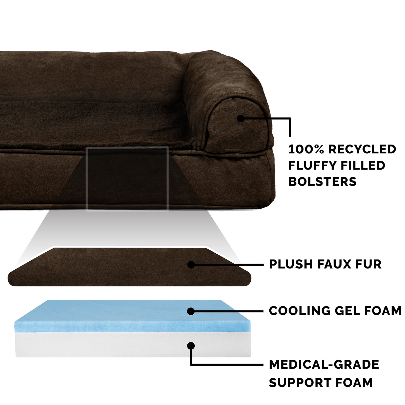 FurHaven Plush & Suede Cooling Gel Foam Top Sofa Pet Bed for Dogs & Cats - Espresso, Large