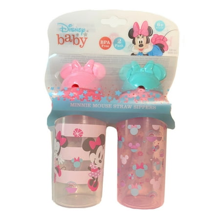 BABY STRAW CUPS 2 PACK - GIRLS - STRIPED - DISNEY MINNIE MOUSE - SIPPERS EARS