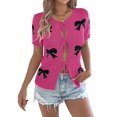 thumbnail image 2 of Women'S Bow-Knot Cardigan Sweaters Short Sleeve Loose Knit Tops Rose Red S, 2 of 9