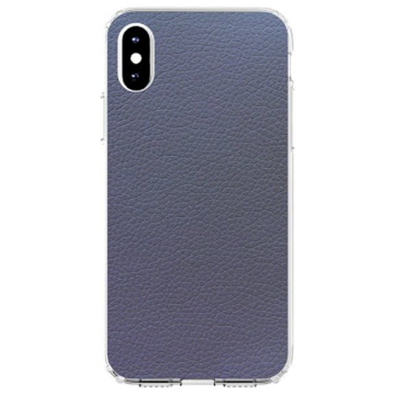 DistinctInk Clear Shockproof Hybrid Case for iPhone XS Max (6.5" Screen) - TPU Bumper, Acrylic Back, Tempered Glass Screen Protector - Dark Grey Faux Leather Print Design - Printed Faux Leather Image