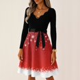 thumbnail image 2 of Women's Casual Fashion Long Sleeve Christmas Graphic Printed Vintage V-Neck Retro Print Long Dress for Holiday Casual Occasions and Everyday Wear,Vermilion,5XL, 2 of 6
