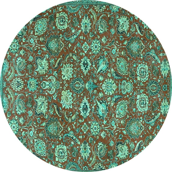 Ahgly Company Machine Washable Indoor Round Persian Turquoise Blue Traditional Area Rugs, 5' Round