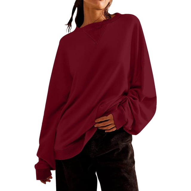 AherBiu Chandails à Col Rond pour Femmes Surdimensionnés Légers Décontractés à Manches Longues Automne Hiver Mode Chandail
