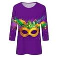 thumbnail image 5 of Jsaierl Mardi Gras Clothings for Women 3/4 Sleeve Mask Graphic Blouse Carnival Themed Tees Party 3D Print Tops Funny Gifts Parade Tshirt, 5 of 5