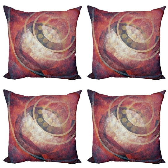 Ambesonne Antique Throw Pillow Cover 4 Pack, Grunge Circles, 24", Red Yellow