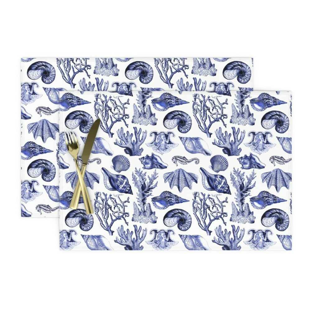 Cloth Placemats Marine Seashells Nautical Preppy Decor Ocean Vintage Set of 2