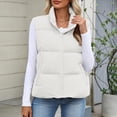 thumbnail image 5 of JGGSPWM Women Fashion Puffer Vest Sleeveless Cropped Outerwear Warm Winter Lightweight Coat Stand Up Collar Down Jackets With Pockets White XL, 5 of 5