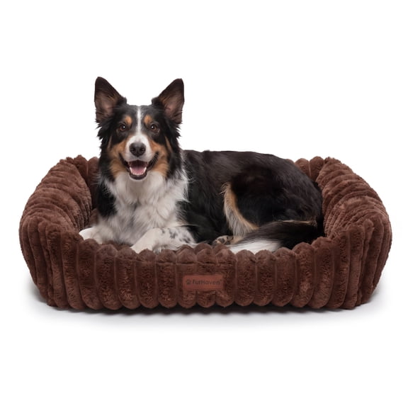 FurHaven Warming Cuddler Pet Bed, Dog bed for Medium Breeds, 27" x 21" x 7", Brown