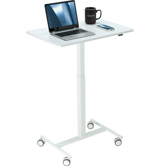 VIVO White 28" Pneumatic Mobile Workstation Cart, Sit-Stand Laptop Desk