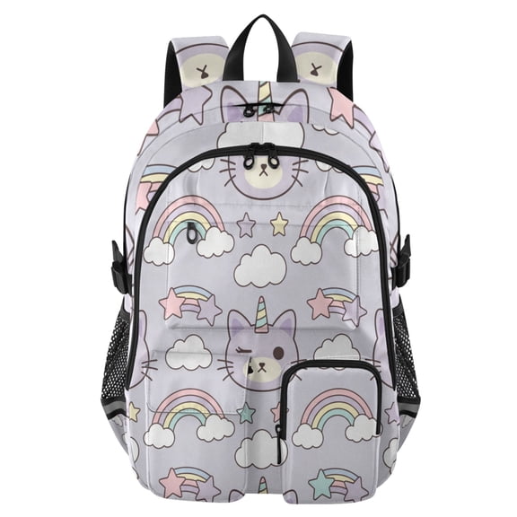 DIXRUYEE Cute Cat Caticorn Kitten Unicorn Backpack for School 14”Laptop Compatible with Reflective Safety Strips